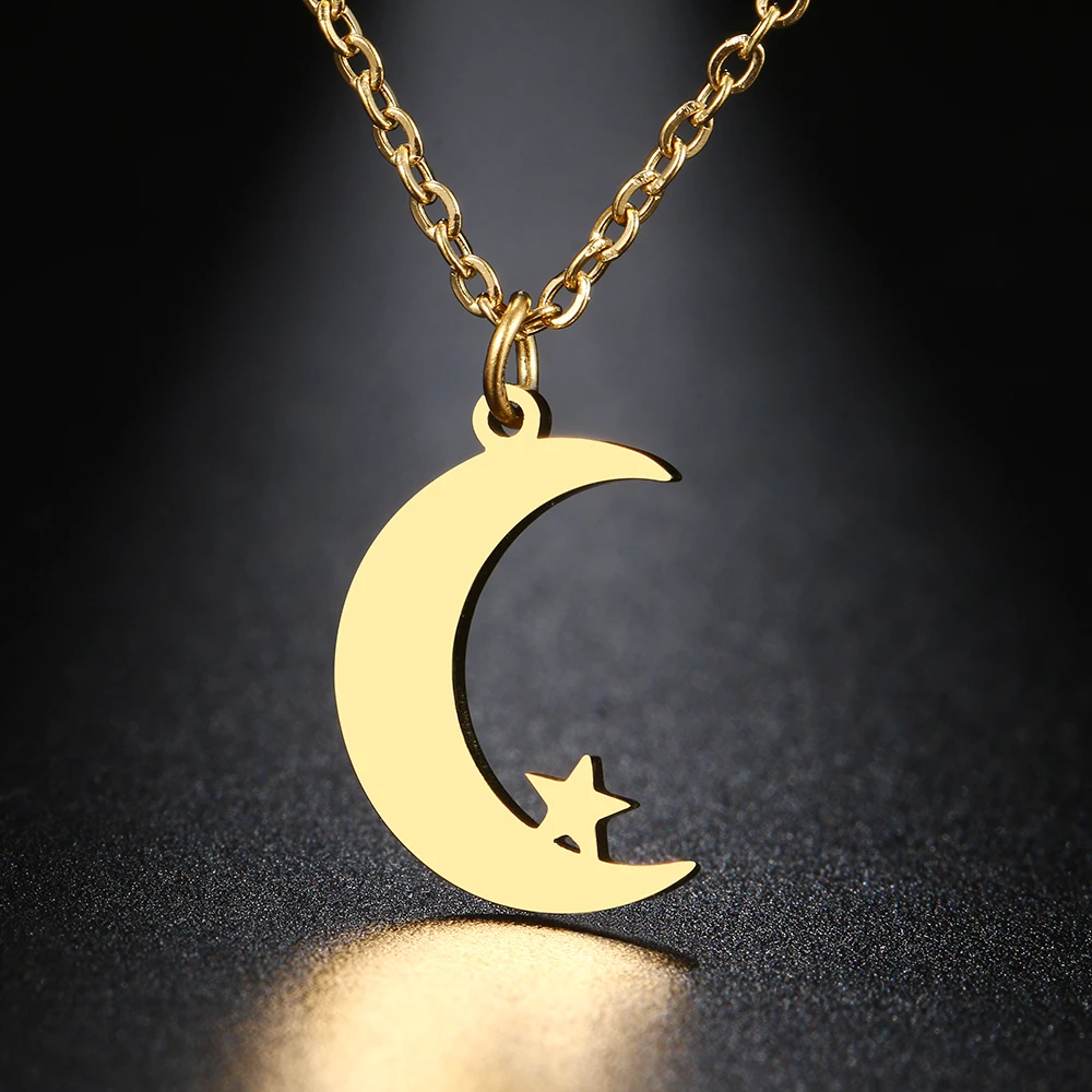 Stainless Steel Necklaces Simple Moon Stars Pendant Collar Chain Fashion Necklace For Women Jewelry Friends Party Gift One Piece