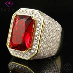 HuiSept Retro Men Ring 925 Silver Jewelry Rectangle Ruby Zircon Gemstones Finger Rings Accessories for Wedding Engagement Party