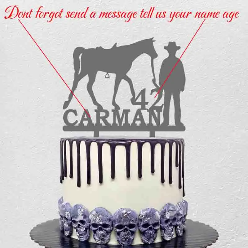 Personalized Man Birthday Cake Topper Custom Name Age Man and Horse Silhouette For Horse Riding Fans Birthday Party Decoration