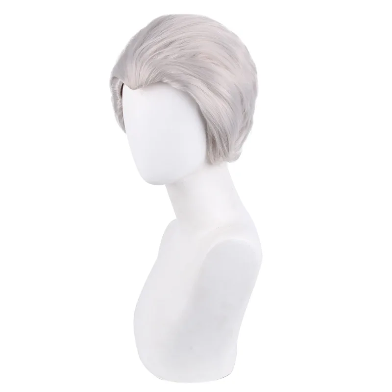 Shippuden Hidan-Perruque de Cosplay Synthétique, Cheveux Courts Gris avec Bonnet Ultraviolet