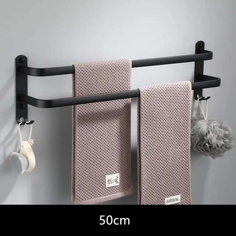 Rak handuk terpasang di dinding, rel gantungan handuk, rak handuk aluminium ruang, REL Bar handuk hitam Matte, aksesori kamar mandi