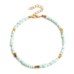 Czeski kolorowy ze szklanymi koralikami Anklet dla kobiet ręcznie obrączki na nogę lato plaża boso biżuteria prezent 21cm długości, 1 sztuka