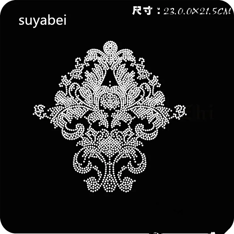 2pcs/lot Flower sticker appliques design stone hot fix rhinestone motif iron on crystal transfer patches for shirt