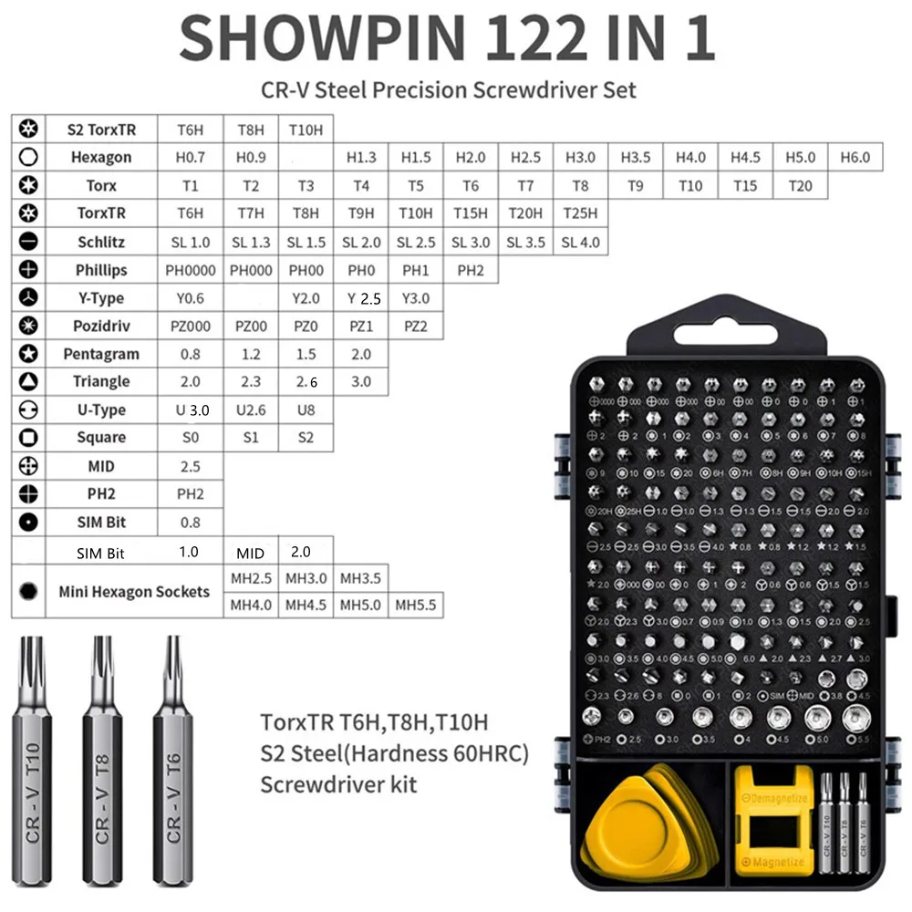 คอมพิวเตอร์ชุดซ่อม,122 In 1 Magnetic แล็ปท็อปไขควงชุดไขควงชุดไขควงแม่นยำ,ขนาดเล็ก Impact Screw Driver Set