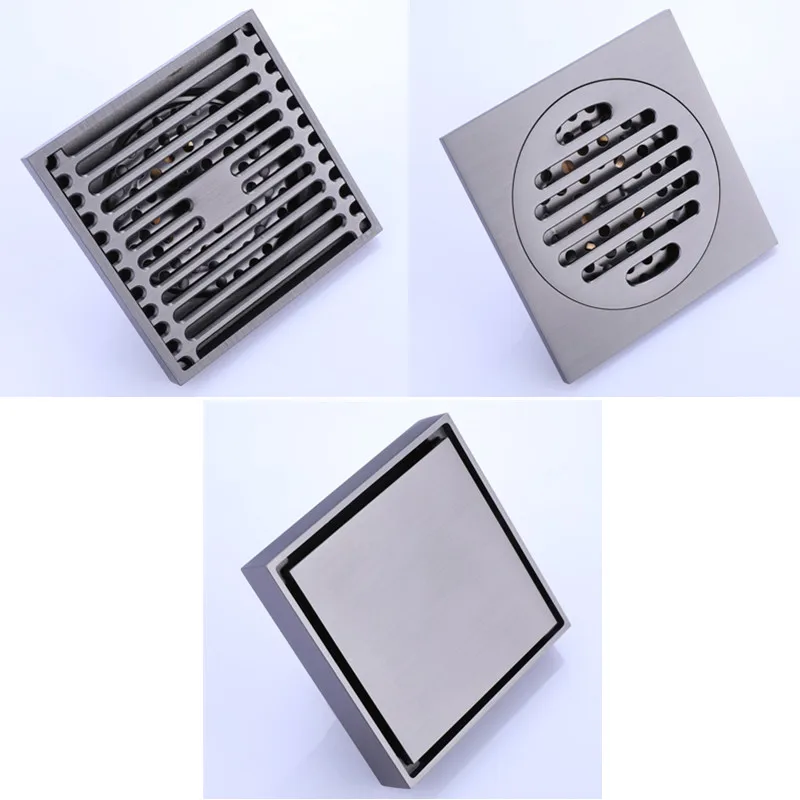 Gunmetal brushed gray color copper shower floor drainer bathroom water anti-odor floor drain floor drain DR051