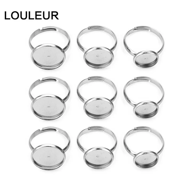 20pcs Adjustable Stainless Steel Ring Holder Fit 8 12 14 16 20mm Glass Cabochon Setting Base DIY Ring Jewelry Making Supplies