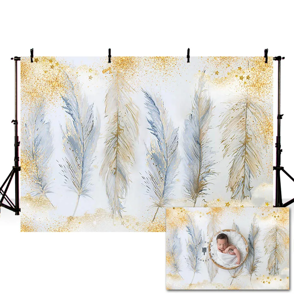 Mehofond Newborn Feather Gold Sands Photography Backdrops Child Baby Shower Decorations Vinyl Background Photo Studio Photocall