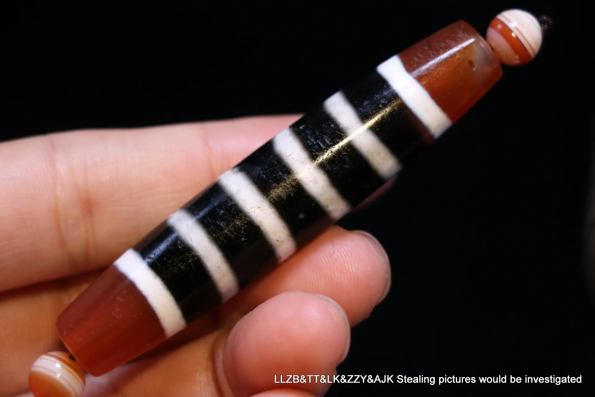 LKbrother Talisman Treasure Magic Power Tibetan Top Old Agate 6 Stripes Medicine Long Totem dZi Bead 5A 75MM FAJ UPD21111K17