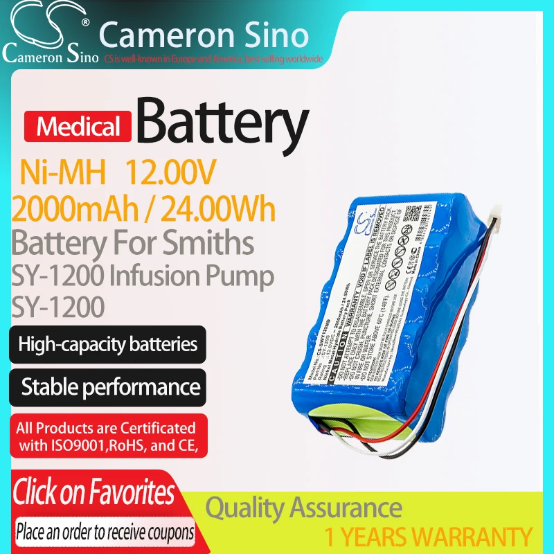 CameronSino Battery for Smiths SY-1200 fits SY-1200 Infusion Pump Medical Replacement battery 2000mAh/24.00Wh 12.00V Ni-MH Blue