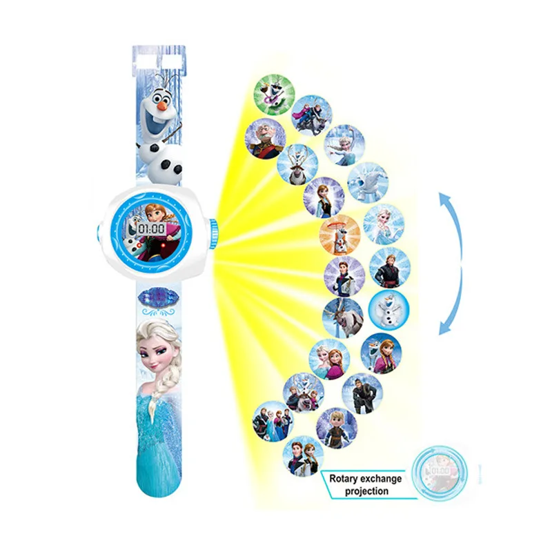 Disney Frozen princess Minnie Cartoons 20 projection pattern digital watch girl Toy LED electronic watch Child gift girl