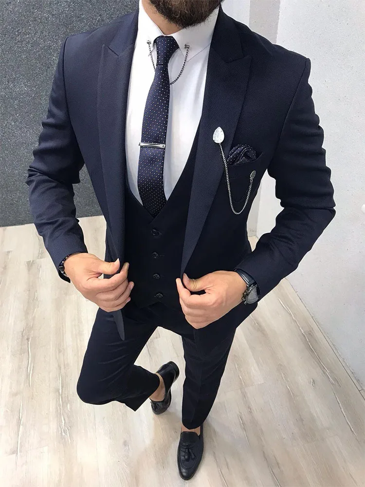 

ANNIEBRITNEY Black 3 Piece Slim Fit Men Fashion Suit Cutsom Groom Wedding Tuxedo Prom Wedding Tailor Made Men Suit With Pants