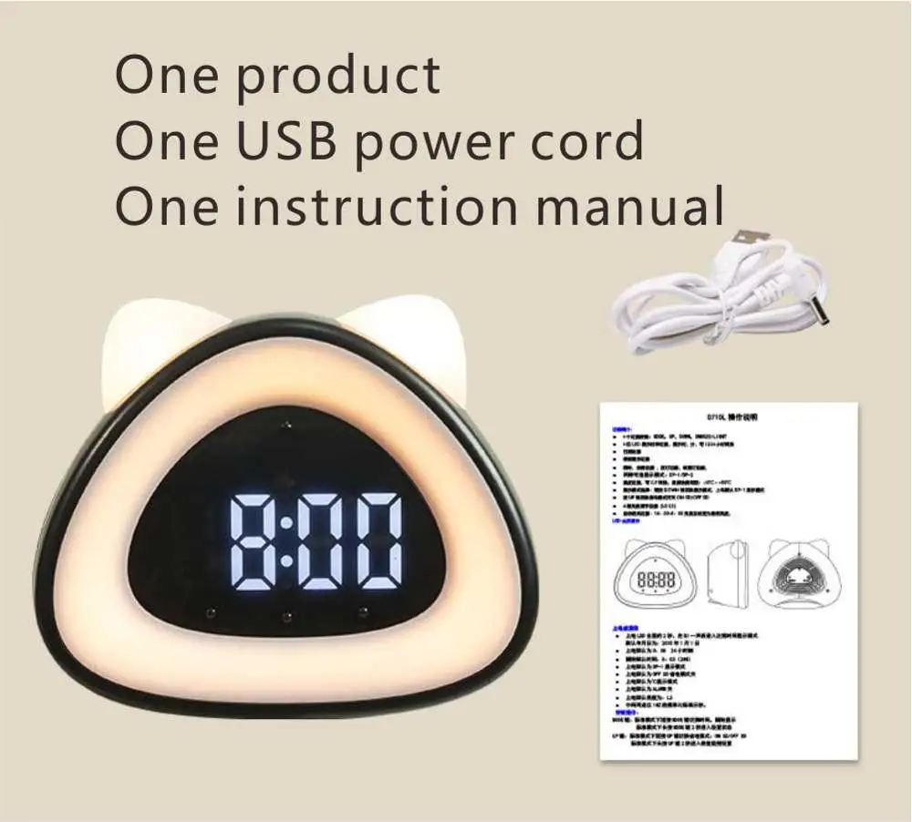 Led Digital Alarm Clock Table Cock Electronic Cock Bedside Clock Night light Wake-Up Lamp Desk With Thermometer Sound-Controlled