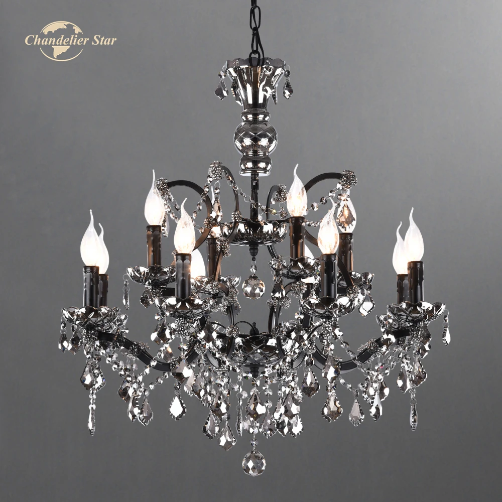 Modern Crystal Chandeliers 19th C. Rococo Candle LED Pendant Lights Bedroom Living Room Dining Room Hanging Lamps