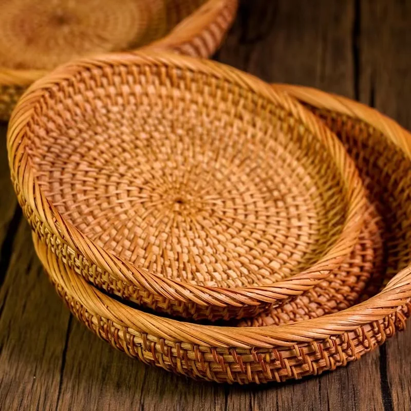 

Rattan household Storage Basket Fruit Tea Snack Bread Basket Hand-woven Food Plate hotel tray towel basket storage special