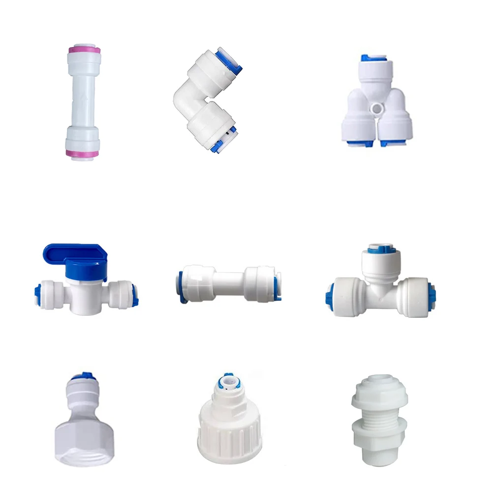 

Reverse Osmosis Quick Coupling 1/4" Tee Y Connector 2 Way Equal Elbow Straight Check Valve RO Water Filter Plastic Pipe Fittings