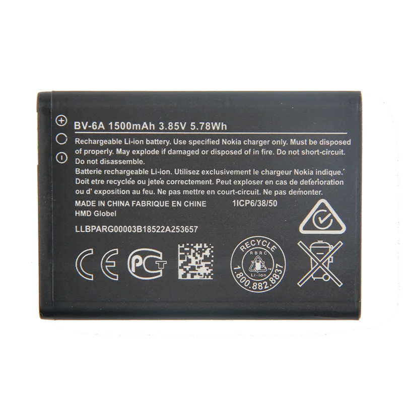 Original BV-6A battery for Nokia Banana 2060 3060 5250 8110 C5-03 1500mAh