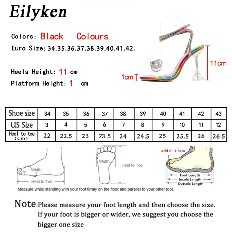 Eilyken rozmiar 35-42 muszka z kryształu górskiego sandały na obcasie damskie kwadratowe noski wąskie paski pasek wysokie obcasy letnie buty