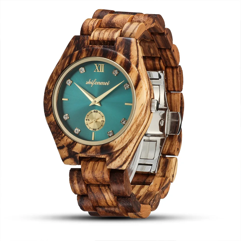 Luxury Women Wooden Watch Solid Zebra Ebony Red Sandalwood Watch Vintage Casual Full Wood Quartz Wristwatch Male Reloj de Madera