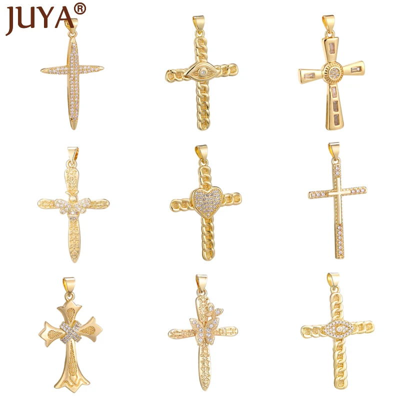 DIY Multi-style Cooper Gold Plated Crosses Charms Pendant Inlaid Zircon Pendants For Handmade Jewelry Accessories Supplies