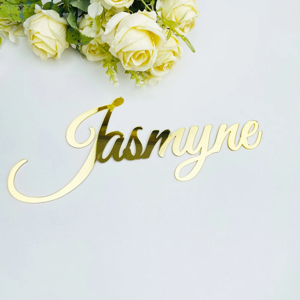 Custom Acrylic Mirror Gold Baby Name Sign Personalized Wood Wedding Birthday Party Baptism Shop Sign Nursery Wall Decoration