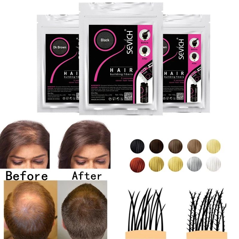 Beauty Salon Instant Thickening Hair Fiber Powder Thickening Hair Fibers Building Wig Extensions Refill Black Colors 100g