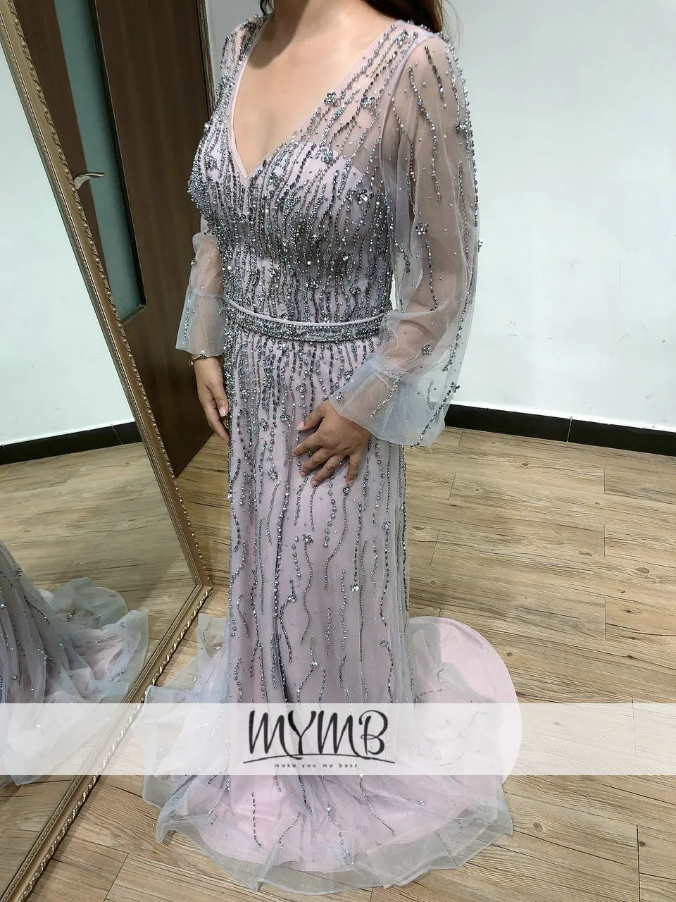 Luxury Long Dress For Wedding Party For Woman V Neck Crystal Handmade Beading High Quality Mother Of Bride Evening Gown MY81107