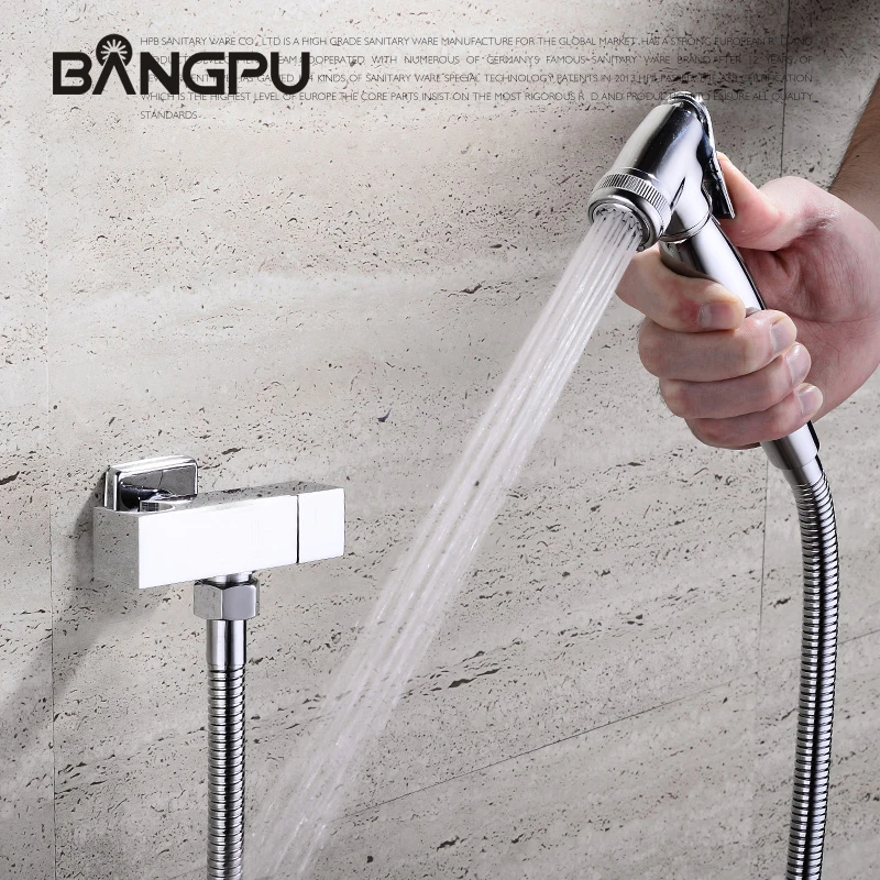 BANGPU Toilet Bidet Sprayer Set Kit  Handheld  Bathroom Bidet Toilet Faucet Wall Mounted Bidet Shower Sprayer Brass Chrome