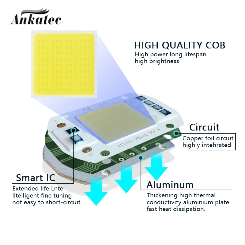 LED COB Lamp Chip 10W 20W 30W 50W AC110V 220V Smart IC LED Beads DIY For LED Floodlight Spotlight COB Chip Cold White Warm White