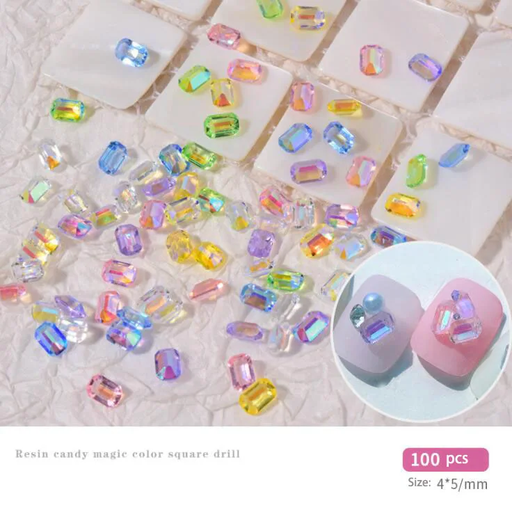 Bijoux à ongles octogonaux Aurora pour femmes et filles, biscuits en résine cristal, décorations N64.Art avec toutes les pierres précieuses à ongles, 100 pièces