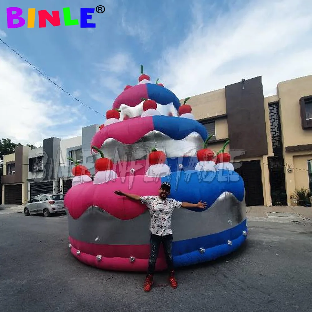 Excellent blue and red inflatable cake model,giant inflatable birthday cake for men and women's party Mexican client