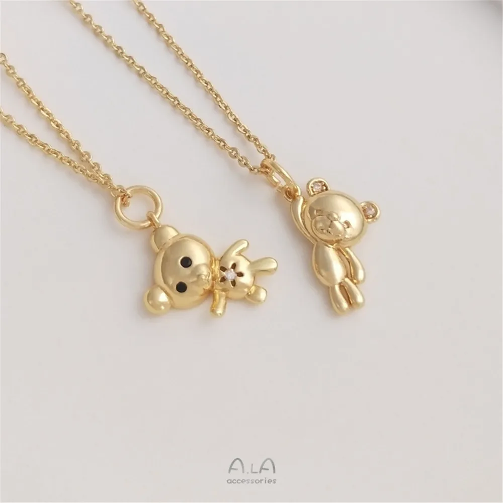 14K Gold Plated Inlaid zircon lovely bear pendant handmade pendant diy bracelet necklace earrings pendant