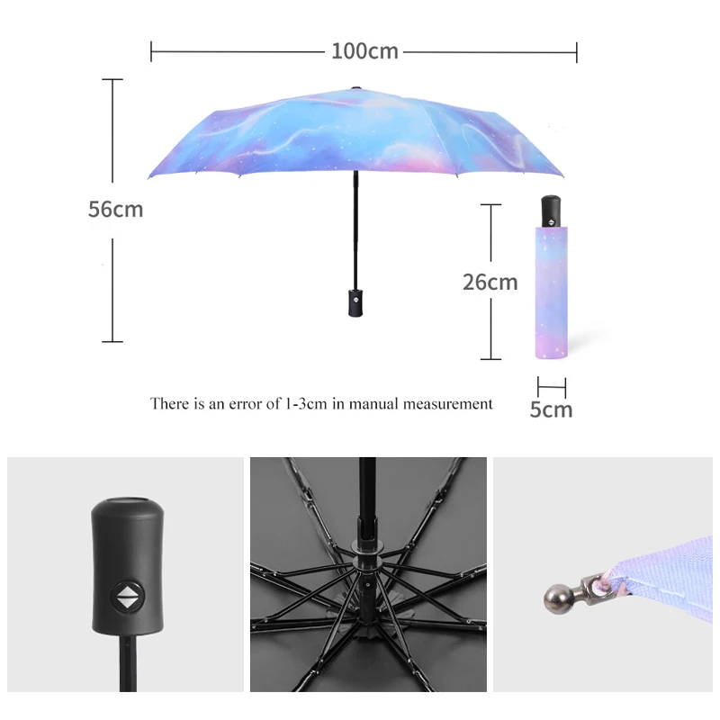 Umbrella Automatic Folding Women\'s Umbrella Three-folding Umbrella Windproof Starry Sky Color Creative Sun Umbrella Parasol