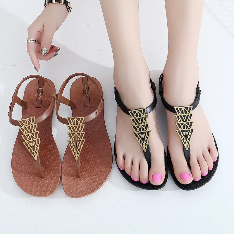 

Ipomoea Women Sandals 2023 Summer Flat Shoes Female Bohemian Flip Flops Ladies Vacation Beach Sandales Girls Street Footwear