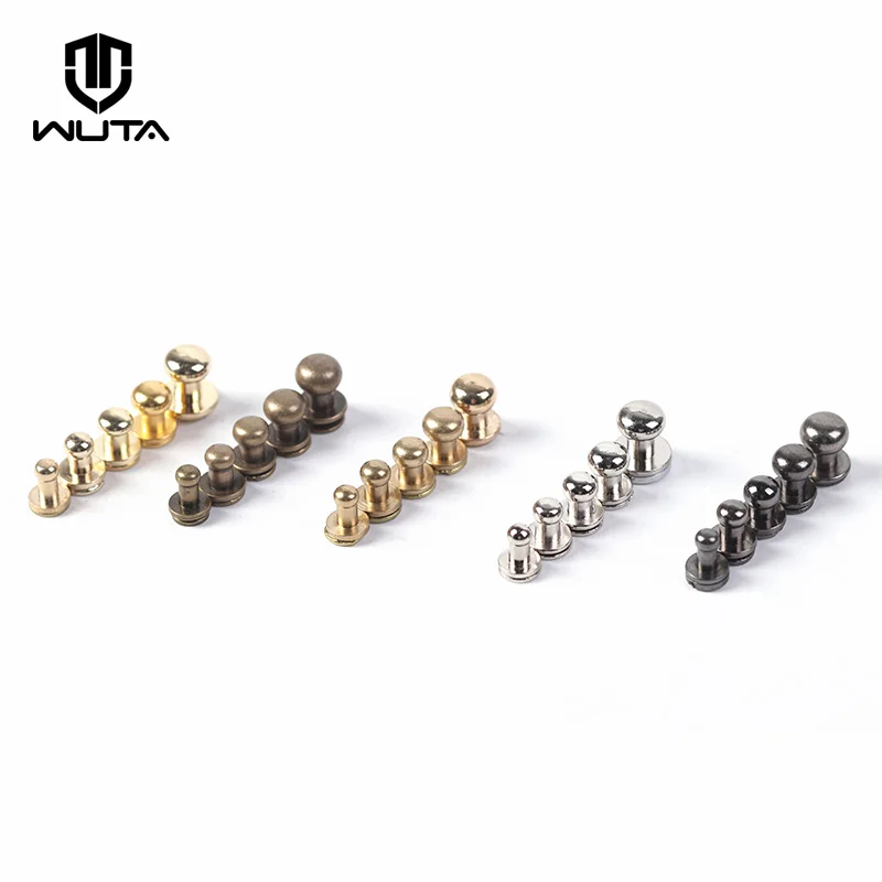 WUTA 10pcs 100% Solid Brass Sam Browne Buttons Chicago Screws Round Head Stud Slotted Screws Nail Rivet DIY Leather Belt Repairs