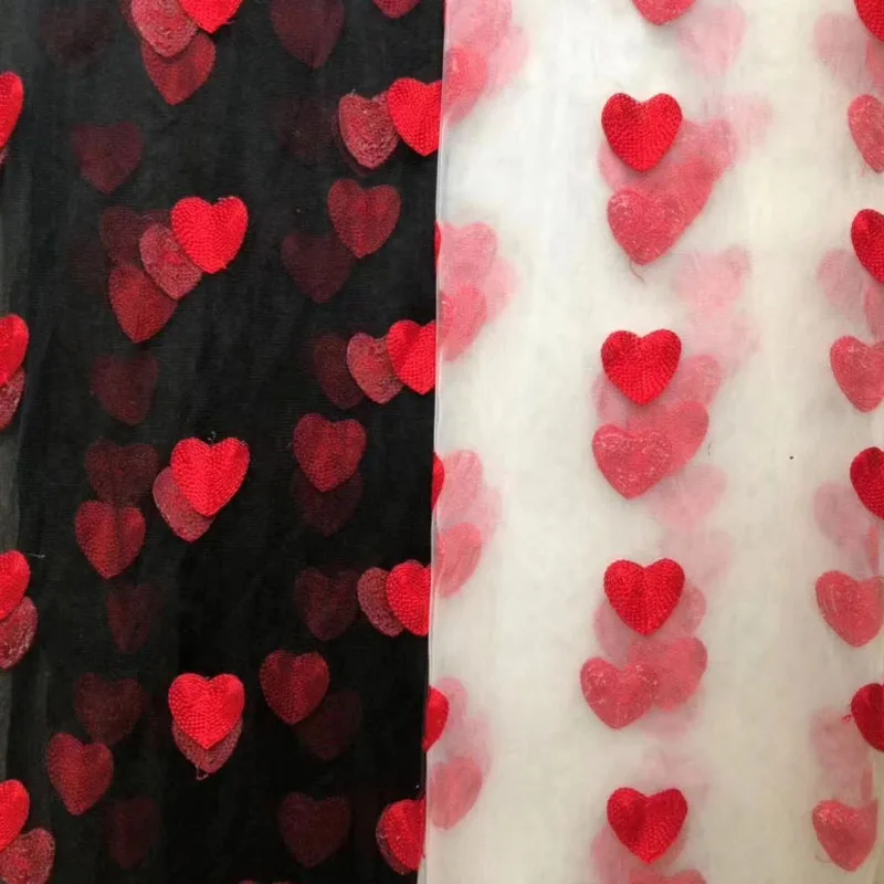 Red Heart Embroidery Tutu Dot Mesh Tulle Guipure Lace Fabric High Quality Skirt Dress Wedding Decoration Sewing Net Fabric