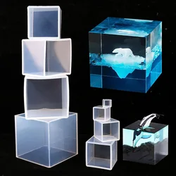 Molde de silicona de cristal para manualidades, cubo transparente de alto líquido, adornos cuadrados de silicona Molud para Resina, molde de fundición de joyería hecho a mano