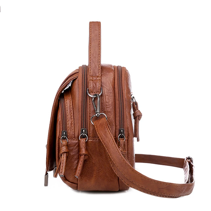 Multifunktionale Weiche PU Leder Kleine Schulter Tasche Für Frauen Vintage Mode Umhängetasche Weibliche Geldbörse Handy Handtasche – Detail 15