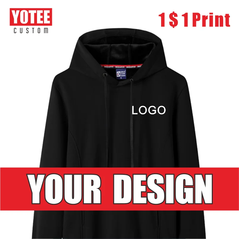 YOTEE Winter Thicken High Quality Warm Hoodie Logo Custom Embroidery/Printing Company Brand Logo Sweatshirt Outdoor 2021