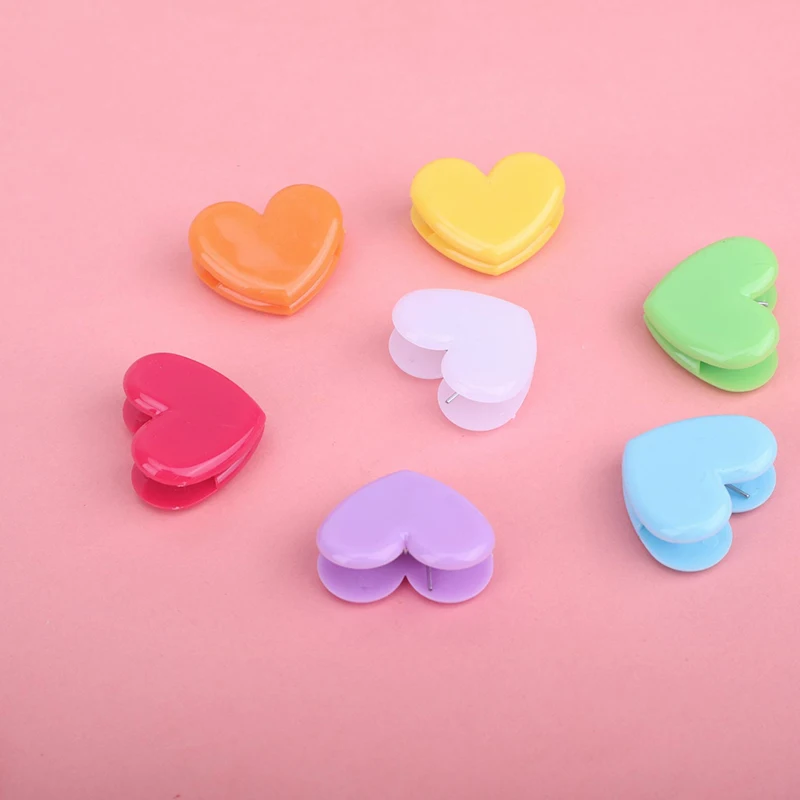 10pcs Love Heart Paper Clips Plastic Color Binder Bookmarks Clothes Album Clamps Decorative File Clip Office School Supplies