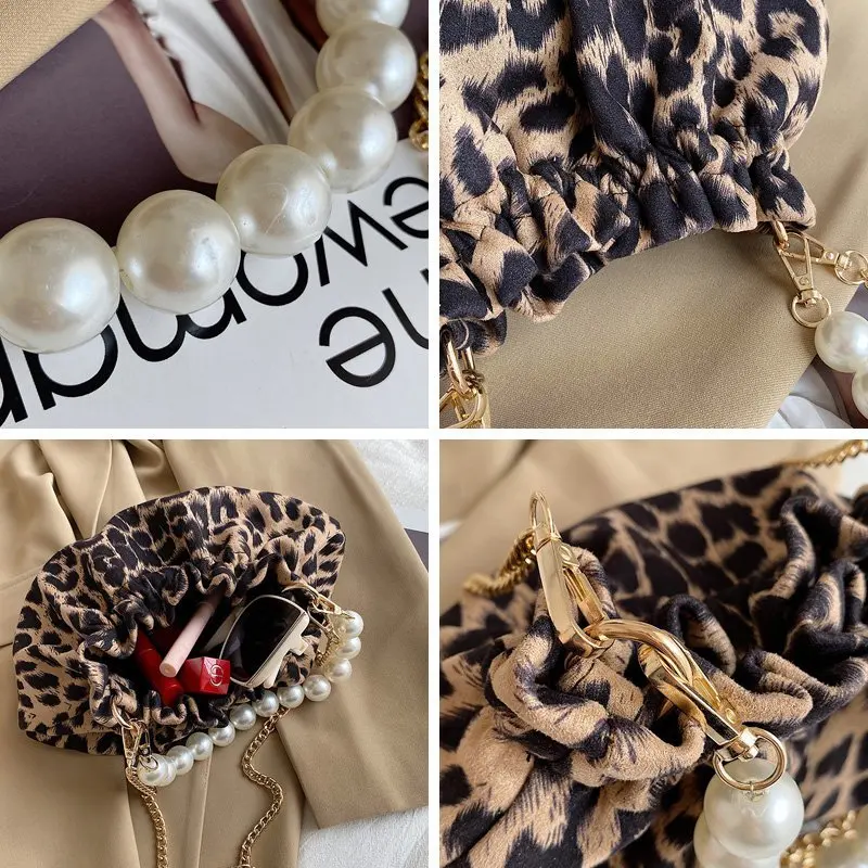 Elegant Tiger/Zebra/Leopard Print Small Tote Bags For Women 2021 Sexy Nightclub Handbag Pearl Chain Hobos Luxury Designer Bags