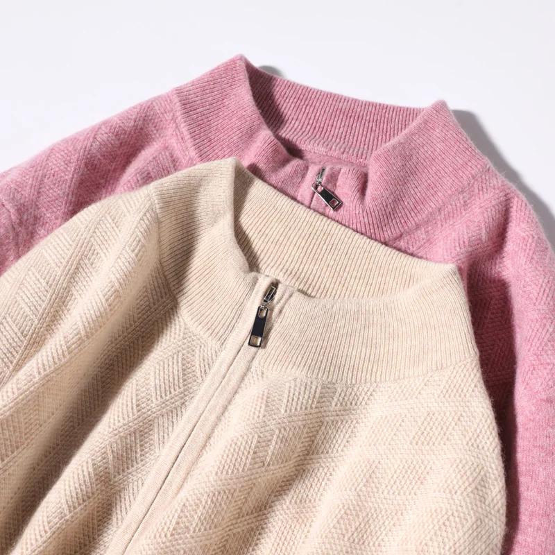 Pull tricoté à col avec fermeture éclair pour homme, pull à manches longues, couleur unie, 100% laine Pure, nouvel arrivage, 2020