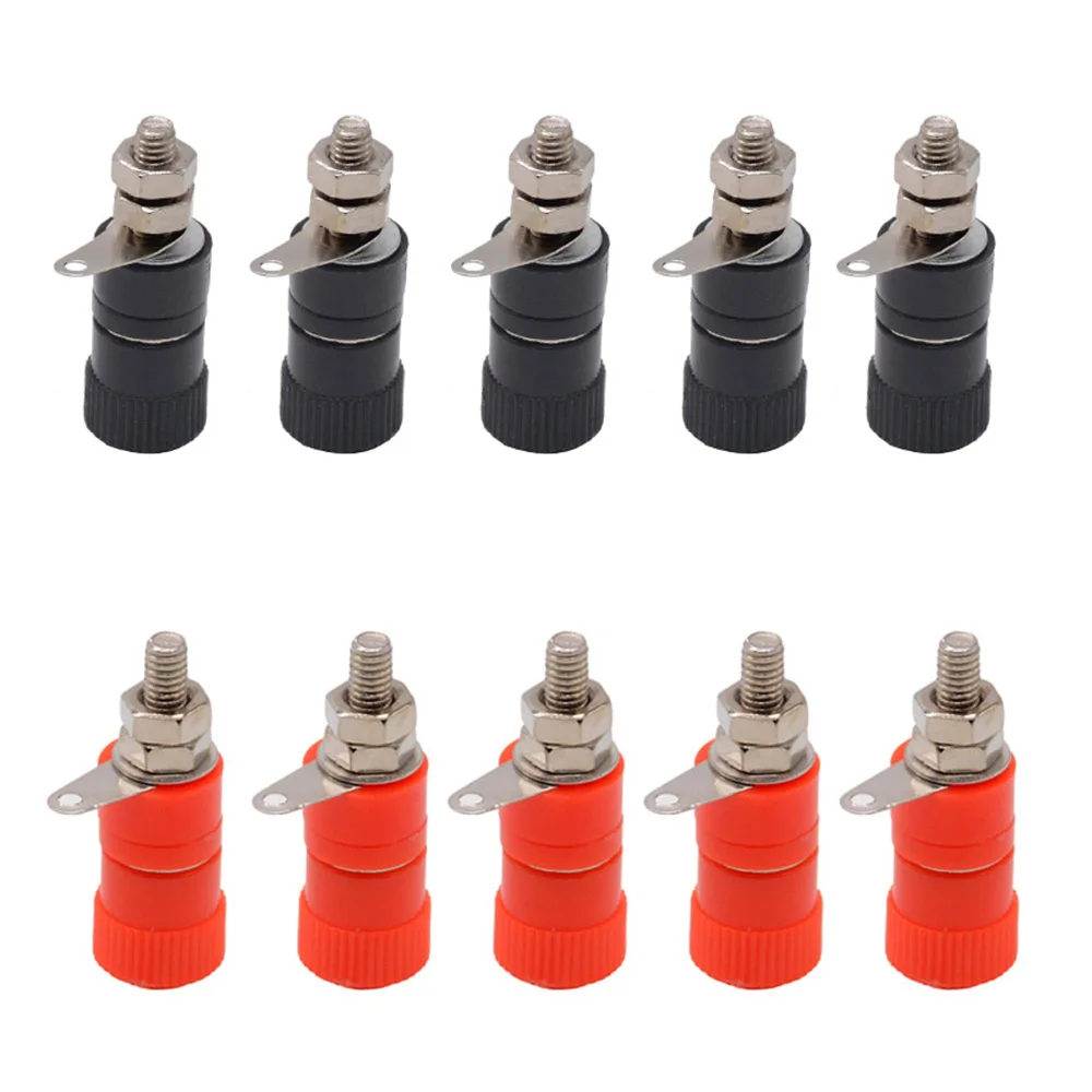 10 Pcs 4 Mm Banaan Socket Vernikkeld Binding Post Moer Banana Plug Jack Connector Rood Zwart