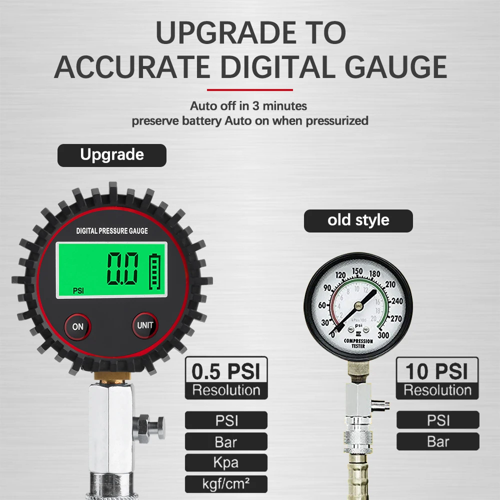 Compression Tester Automotive Digital Compression Gauge 200 PSI for Petrol Engine Cylinder Compression Tester Kit with Adapter