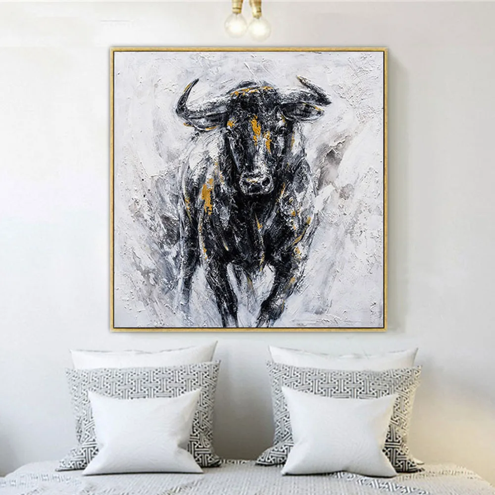 

Modern Home Wall Art Picture Hand-Painted Oil Painting Spanish Bullfighting Golden Lines Canvas Poster For Living Room Decor
