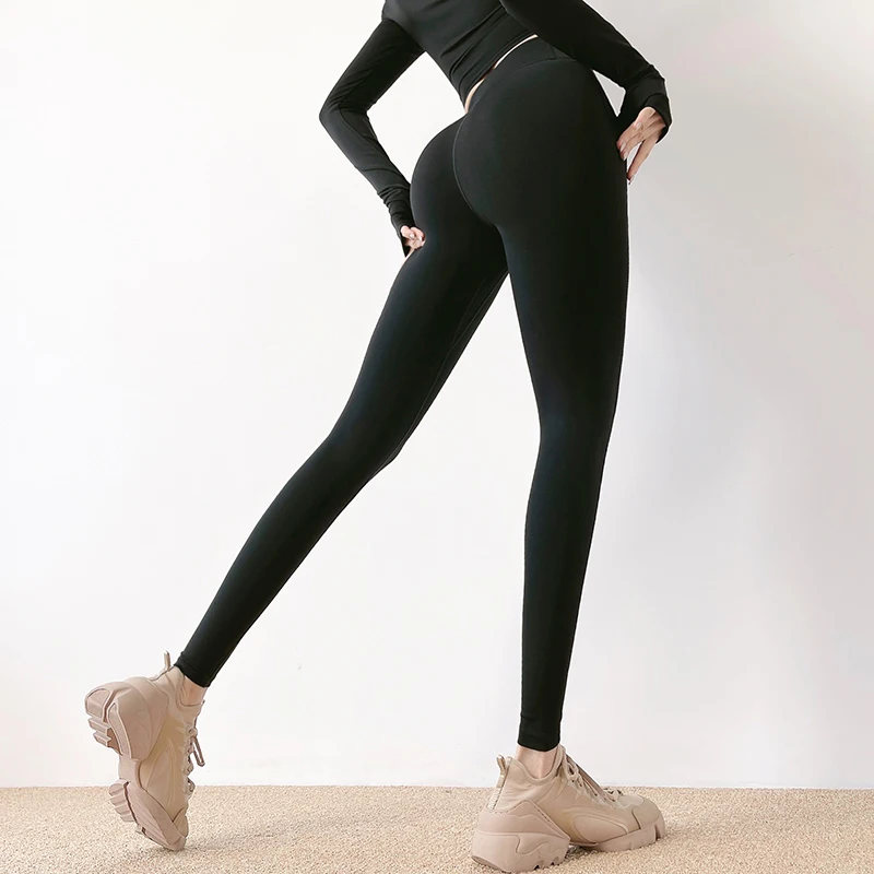 Alta-elástico esportes hip-lifting calças de fitness de cintura alta calças de treinamento de yoga feminino leggings de fitness nude