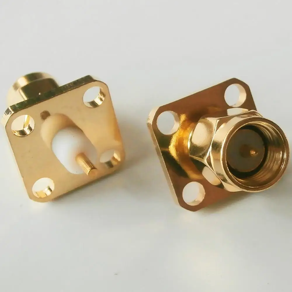 

10X Pcs High-quality RF Connector Socket SMA Male Jack Center Solder 4 Hole Flange Chassis Panel Mount Brass Coaxial Golden