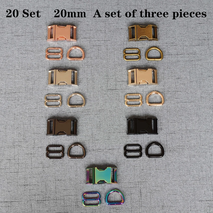 

20 Set (B) 20mm Metal D Ring+Adjustable+Release Buckle DIY Dog Collar Accessory High Quality Plated Buckle 3JT20mm07B