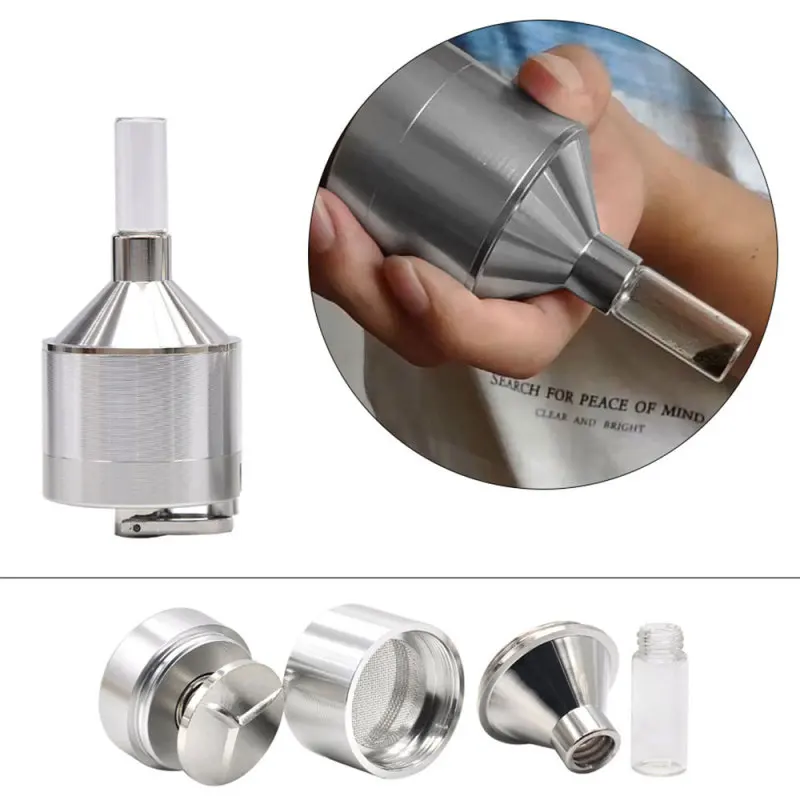 Powder Grinder Hand Mill Funnel Coarse Powder Spice Built-in Filter Mesh Hand Crank Metal Smoke Grinder