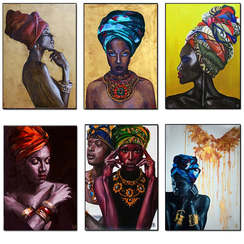 

African Black Woman Portrait Canvas Painting Poster Art and Print Wall Art Picture Cuadros Home Decoration for Living Room Decor