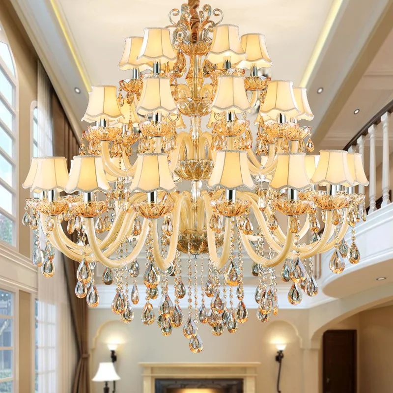 

Large 15/18/24/34 lights 2/3 Fl Modern Big Lustres 100% K9 Crystal Luxury Home Decoration Amber Silver Villa Chandelier Lighting